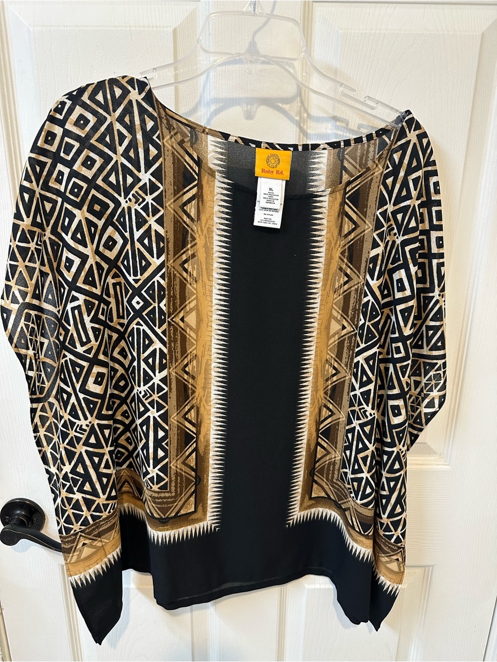 Ruby Rd. Black & Gold Geometric Open Front Tunic